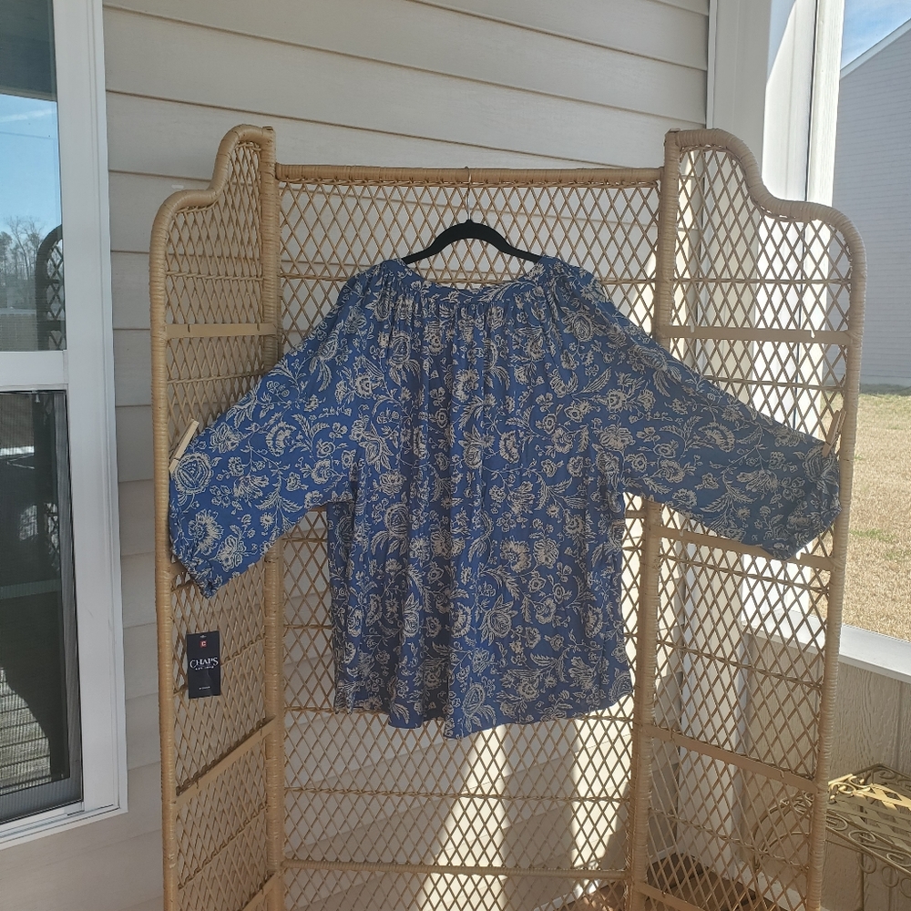 Chaps Top, women's 3X, Blue and Tan - Picture 3 of 6